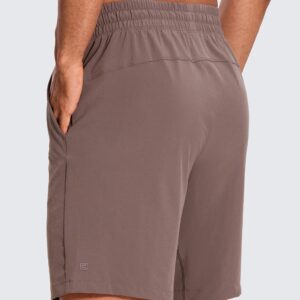 CRZ YOGA Men's Linerless Workout Shorts - 9'' Quick Dry Running Sports Athletic Gym Shorts with Pockets Brown Rock Medium