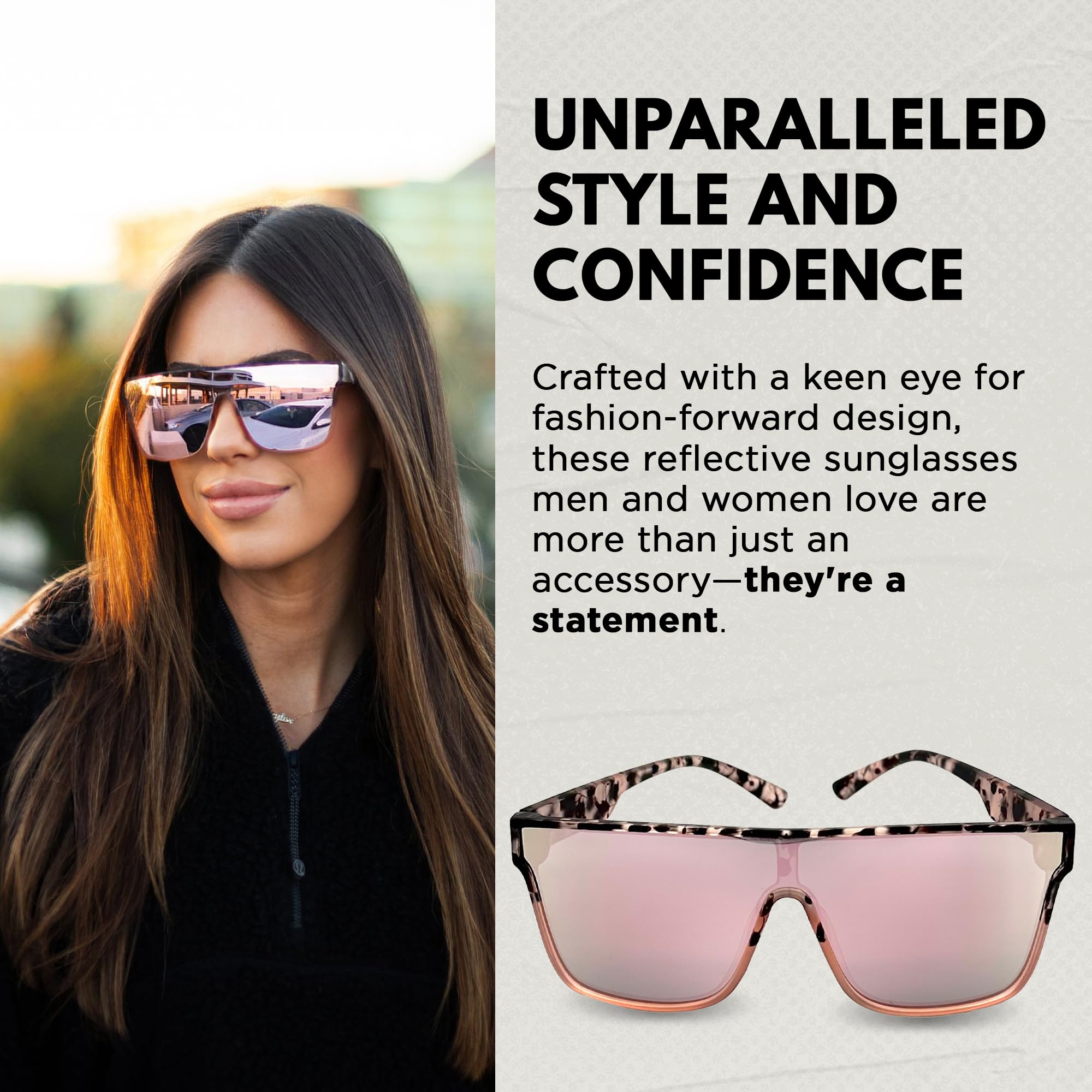 TYTE - Premium Quality Oversized Sunglasses, Stylish Sunglasses with Big Mirrored Lenses, Anti Fogging Sunglasses for Sports, Skiing, Snowboarding & More, Tortoise/Pink