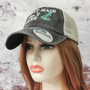 Hepandy Embroidered Boat Hair Don't Care Baseball Cap for Women, Embroidery Trucker Hat, Adjustable Snapback Mesh Dad Hats