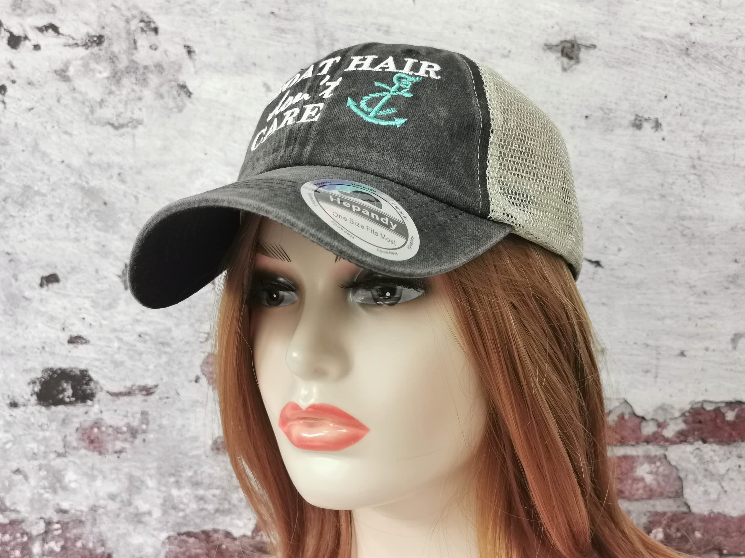 Hepandy Embroidered Boat Hair Don't Care Baseball Cap for Women, Embroidery Trucker Hat, Adjustable Snapback Mesh Dad Hats