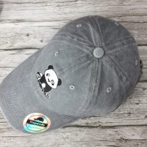 Hepandy Embroidered Panda Bear Baseball Hat for Men Women Kids, Washed Grey Embroidery Snapback Cap Trucker Hat Adjustable Dad Hats