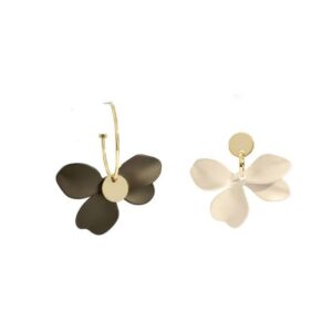 Women's Fashion 925 Silver Needle Matte White Green Asymmetrical Flower Drop Earrings for Autumn Winter