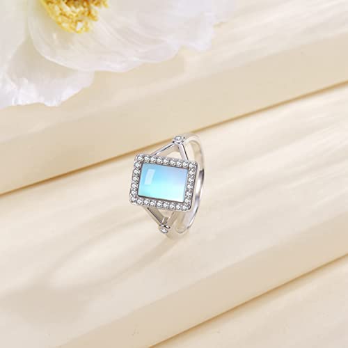 SCZKLAQ Moonstone Ring for Women 925 Sterling Silver Moonstone Ring Square Moonstone Jewelry for Women