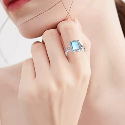 SCZKLAQ Moonstone Ring for Women 925 Sterling Silver Moonstone Ring Square Moonstone Jewelry for Women