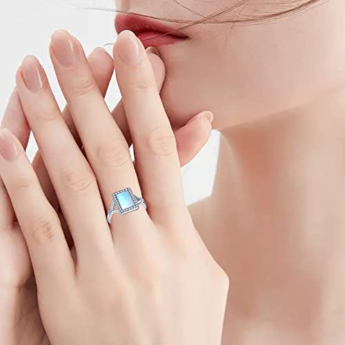 SCZKLAQ Moonstone Ring for Women 925 Sterling Silver Moonstone Ring Square Moonstone Jewelry for Women