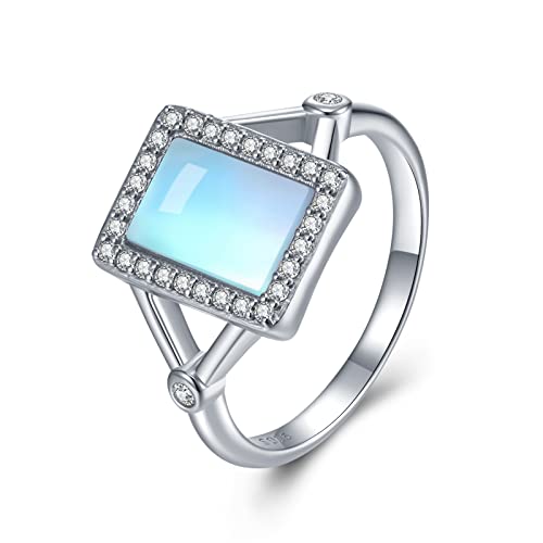 SCZKLAQ Moonstone Ring for Women 925 Sterling Silver Moonstone Ring Square Moonstone Jewelry for Women