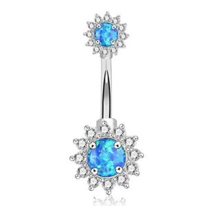 OUFER 14G Belly Button Rings, Double Round Cubic Zircon Filigree Opal Belly Rings, 316L Surgical Steel Navel Rings Belly Piercing Jewelry For Women And Men