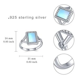 SCZKLAQ Moonstone Ring for Women 925 Sterling Silver Moonstone Ring Square Moonstone Jewelry for Women