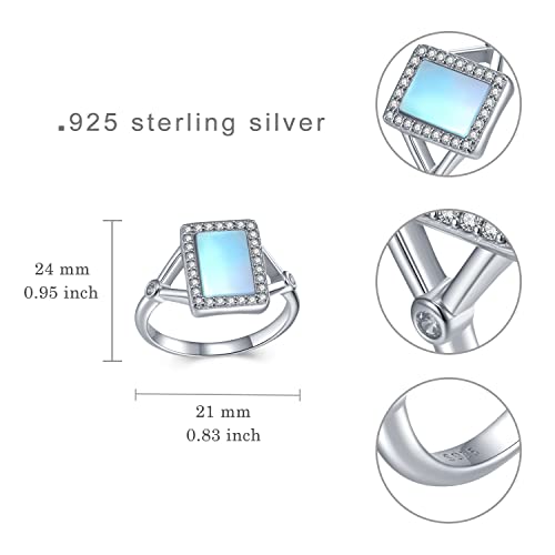 SCZKLAQ Moonstone Ring for Women 925 Sterling Silver Moonstone Ring Square Moonstone Jewelry for Women