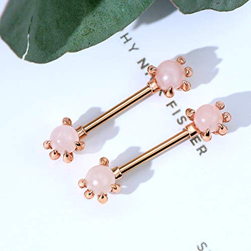 OUFER 14G Nipple Rings, 316L Surgical Steel Nipple Piercing Jewelry, 2PCS Pink Opals Surrounded by Dragon Claws Nipple Barbell Piercing Jewelry