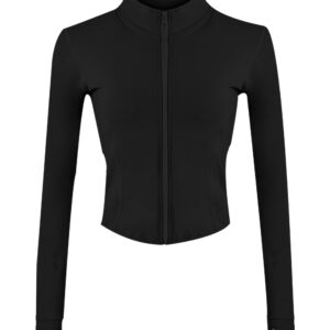 UANEO Workout Tops for Women Cropped Workout Jackets for Women Yoga Athletic Jacket (Black-L)