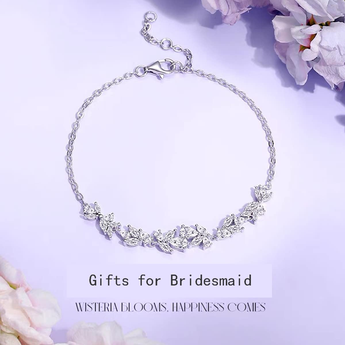 KJDYQ Wedding Gift for Bridesmaid Tiny Zirconia Leaf Bracelet Thank You Gift for Bridesmaid from Bride Tennis Bracelet for Women Prom