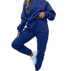 KANSOON Women Sweatsuits Sets Two Piece Outfits Long Sleeve Round Neck Top Sweatpants Tracksuits Sets Loungewear Blue M