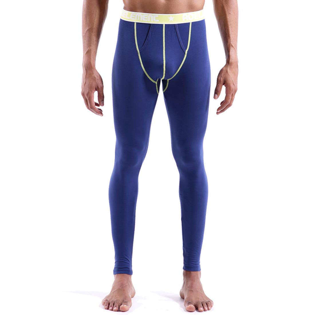 Ouruikia Men's Thermal Underwear Pants Modal Thermal Bottoms Long Johns Base Layer with Dual Fly Blue L