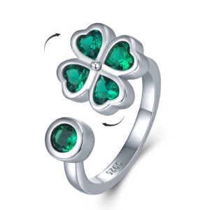 sczklaq st patricks day four leaf clover ring 925 sterling silver lucky clover rings irish lucky clover ring spinner anxiety ring st patricks day gifts for women