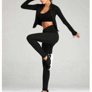 UANEO Workout Tops for Women Cropped Workout Jackets for Women Yoga Athletic Jacket (Black-L)