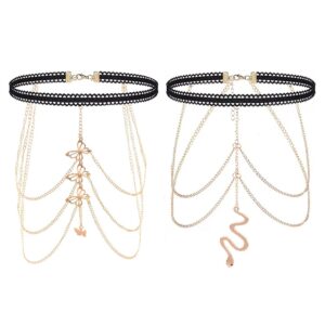 thigh jewelry for women - 2 pcs leg chain snake butterfly boho women's body chains for teen girls layered beach body jewelry for summer holiday