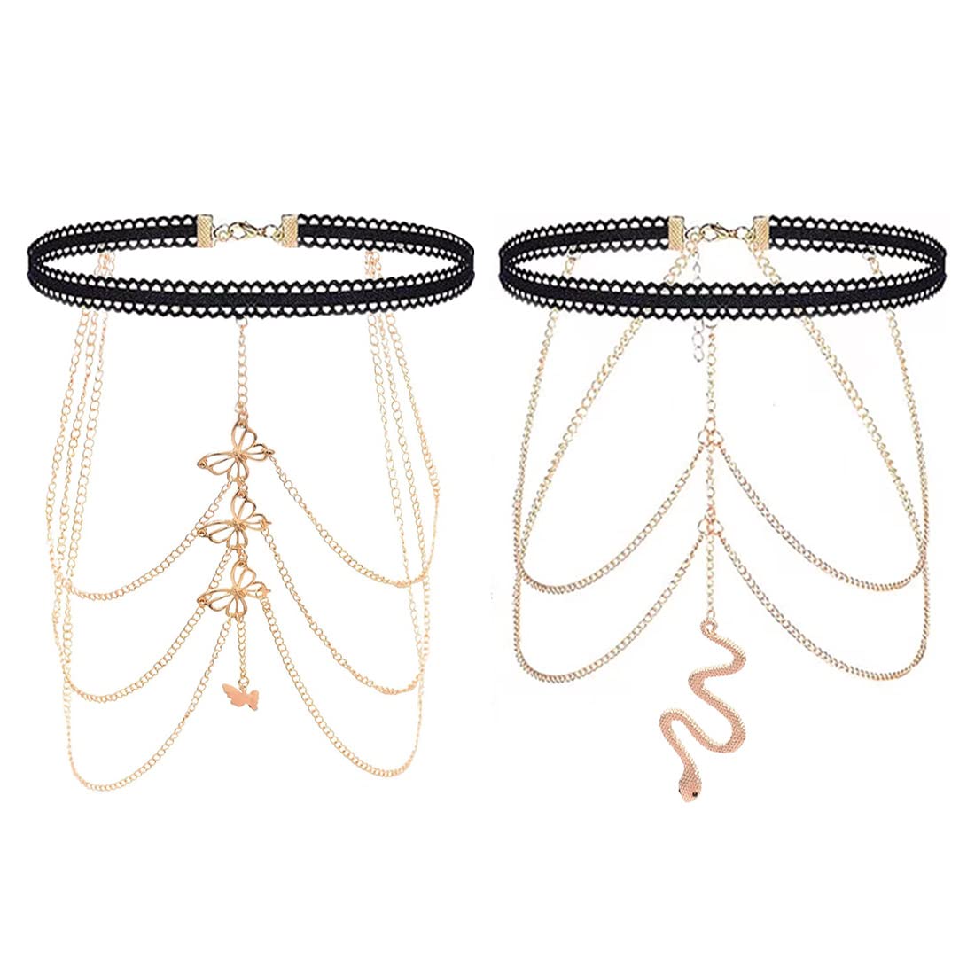 Thigh Jewelry for Women - 2 Pcs Leg Chain Snake Butterfly Boho Women's Body Chains for Teen Girls Layered Beach Body Jewelry for Summer Holiday