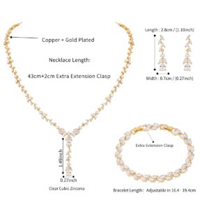 MEEDOZ Bridal Wedding Jewelry CZ Set Marquise Teardrop Cubic Zirconia Pendant Necklace and Dangle Earring Bracelet Sets for Women (Gold - 03)