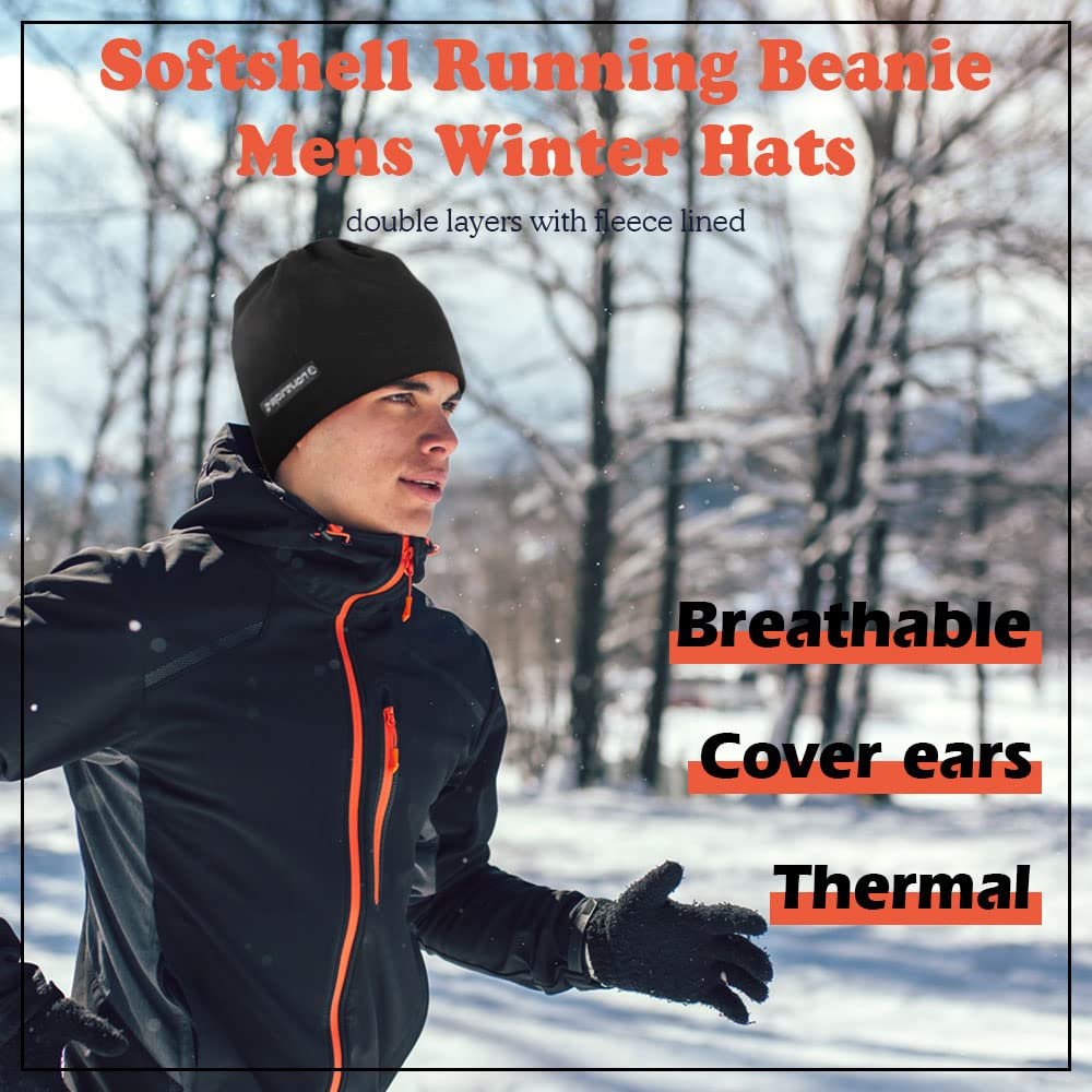 EMPIRELION Softshell Fleece Lined Beanie Hats Winter Warm Running Skull Cap Thermal Snow Watch Cap Men Women (1, Camo Snow)