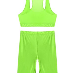 YiZYiF Women Glossy 2 Piece Set Yoga Crop Top Shorts Set Outfits Sleeveless Tracksuit Workout Set Fluorescent Green X-Large