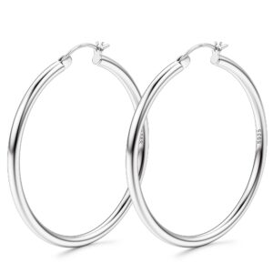 MILACOLATO S925 Sterling Silver Hoop Earrings 14K Real Gold Plated Hoops 3mm Chunky Large Big Hoop Earrings Hypoallergenic Lightweight Earrings for Women 15/20/30/40/50/60/70mm S 50mm