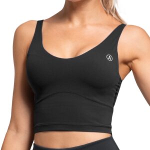 AKASO Womens Longline Sports Bra Tank Top Padded Workout Running Yoga Black