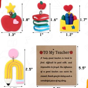 Tuitessine Teacher Polymer Clay Earrings with Appreciation Card Apple Pencil Books Crayons Jewelry for Mrs. Teacher Master Tutor Christmas Holidays Gift Basket Set of 4 Earrings in A Wrapped Box