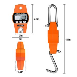 Liberty LS-931 Portable Industrial Digital Hanging Scale, Mini Crane Scale with Hooks for Farm Hunting Fishing Outdoor | 600lb x 0.2(lb) / 300kg x 0.1(kg) (Orange)