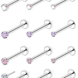 Xwnskvvz 18G Threadless Push in Nose Rings Studs Medusa Piercing Jewelry Stainless Steel Labret Jewelry Monroe Lip Rings Studs 2/2.5/3MM Crystal Top Tragus Forward Helix Cartilage Earring 10mm