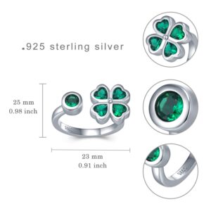 SCZKLAQ St Patricks Day Four Leaf Clover Ring 925 Sterling Silver Lucky Clover Rings Irish Lucky Clover Ring Spinner Anxiety Ring St Patricks Day Gifts for Women