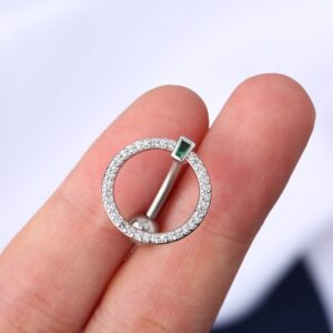 OUFER Circular Reverse Belly Button Rings, 14G Clear CZ Belly Rings, 316L Stainless Steel Navel Piercing Jewelry, Curved Barbell Belly Piercing Jewelry For Women Men