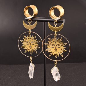 Atomhole 2PCS Ear Gauges Cool Sun Moon Ear Pendant Tunnels Plugs Hypoallergenic 316 Stainless Steel Earrings Stretcher Expander for Piercing Body Jewelry