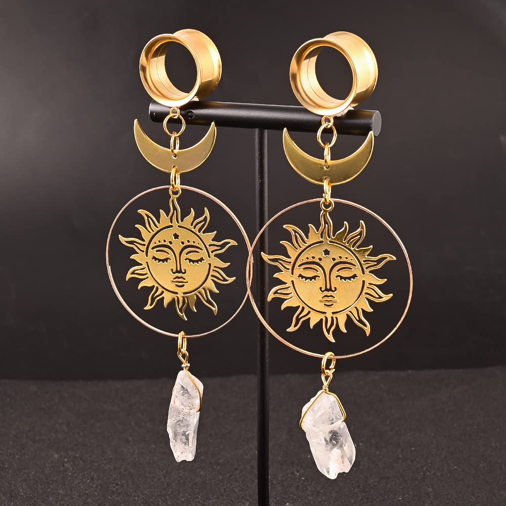 Atomhole 2PCS Ear Gauges Cool Sun Moon Ear Pendant Tunnels Plugs Hypoallergenic 316 Stainless Steel Earrings Stretcher Expander for Piercing Body Jewelry