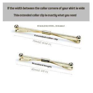 VVCome 3PCS Men's Classic Tie Clips Shirt Collar Clip Collar Bar for Necktie Gold Silver Black Tone Necktie Bar Pinch Clips Tie Pins Collar Holder (75mm Length)