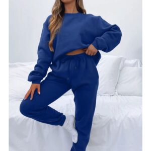 KANSOON Women Sweatsuits Sets Two Piece Outfits Long Sleeve Round Neck Top Sweatpants Tracksuits Sets Loungewear Blue M