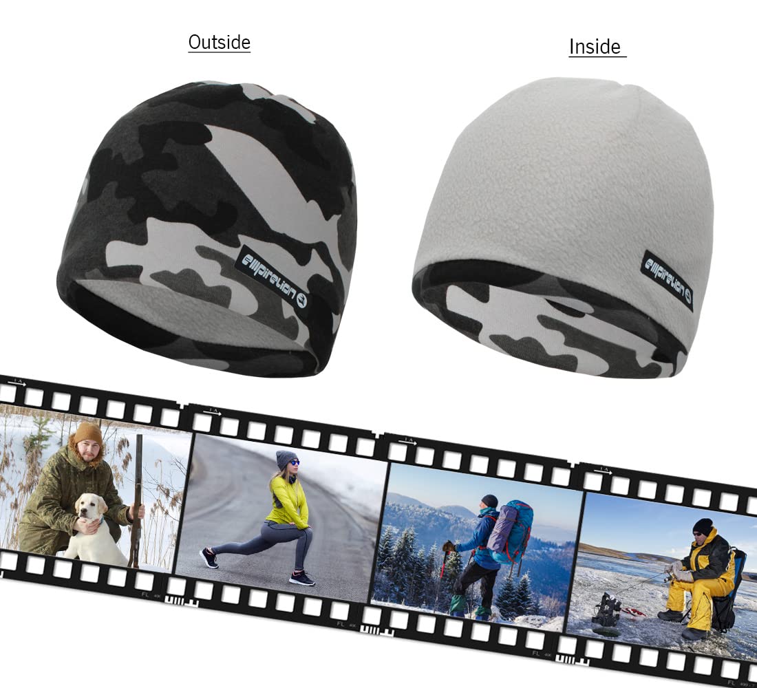 EMPIRELION Softshell Fleece Lined Beanie Hats Winter Warm Running Skull Cap Thermal Snow Watch Cap Men Women (1, Camo Snow)