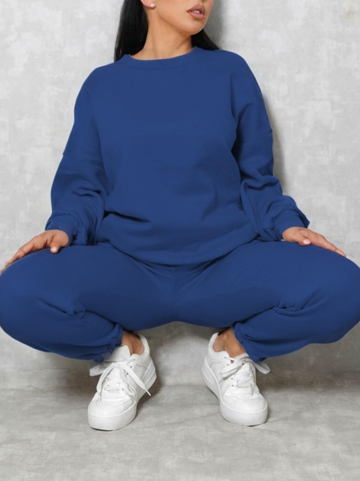 KANSOON Women Sweatsuits Sets Two Piece Outfits Long Sleeve Round Neck Top Sweatpants Tracksuits Sets Loungewear Blue M