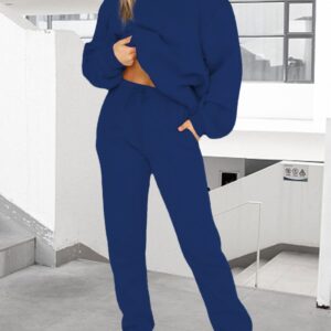 KANSOON Women Sweatsuits Sets Two Piece Outfits Long Sleeve Round Neck Top Sweatpants Tracksuits Sets Loungewear Blue M