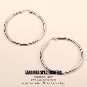 MILACOLATO S925 Sterling Silver Hoop Earrings 14K Real Gold Plated Hoops 3mm Chunky Large Big Hoop Earrings Hypoallergenic Lightweight Earrings for Women 15/20/30/40/50/60/70mm S 50mm