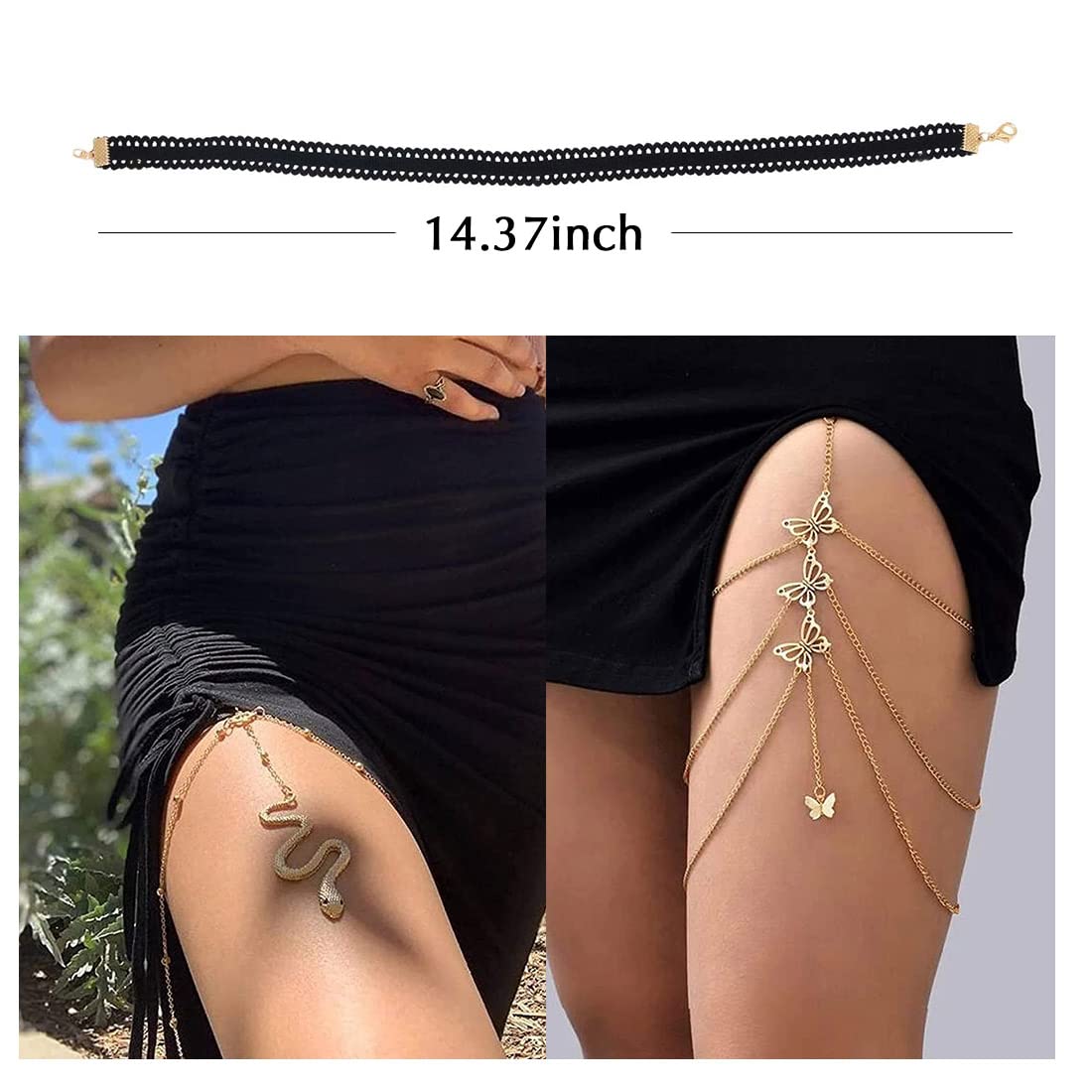 Thigh Jewelry for Women - 2 Pcs Leg Chain Snake Butterfly Boho Women's Body Chains for Teen Girls Layered Beach Body Jewelry for Summer Holiday