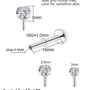 Xwnskvvz 18G Threadless Push in Nose Rings Studs Medusa Piercing Jewelry Stainless Steel Labret Jewelry Monroe Lip Rings Studs 2/2.5/3MM Crystal Top Tragus Forward Helix Cartilage Earring 10mm