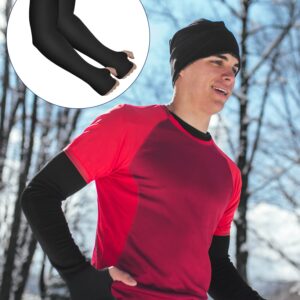 Newcotte 4 Pairs Warmers Thermal Arm Sleeves Warm Long Arm Cover with Thumb Holes for Adults Men Women Outdoor Sports(Medium)