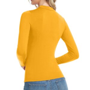 Women Long Sleeve Thermal Top Lightweight Mock Neck Shirts Slim Fit Layer Top Mustard Large