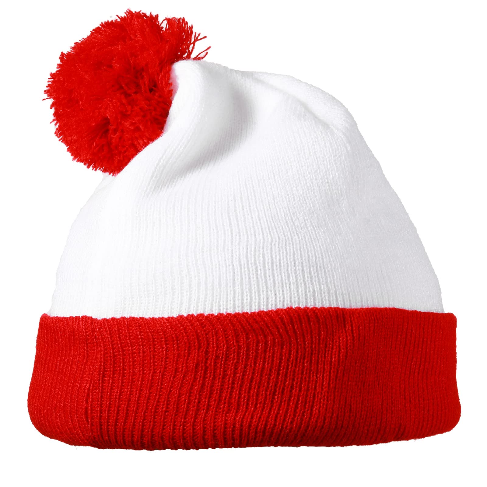 Yaomiao Red and White Beanie Pom Pom Hat Christmas Cuff Knit Beanies for Men Women Adult Winter(6 Pcs)