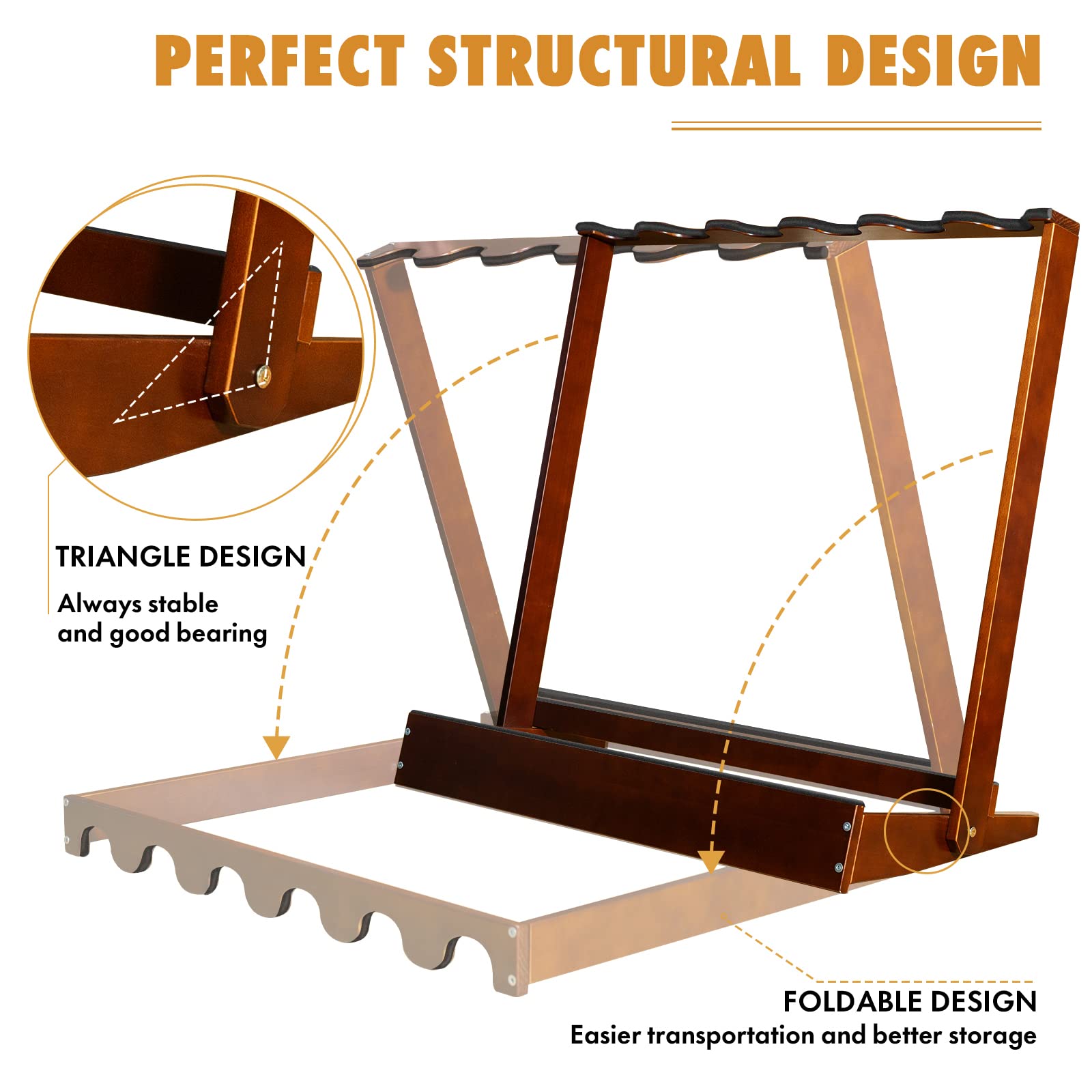 verovita Guitar Stand Rack for Multiple Guitars, 6 holder wood Guitar Stand Folding Guitar Rack for Classical Acoustic, Electric, Bass Guitar Display