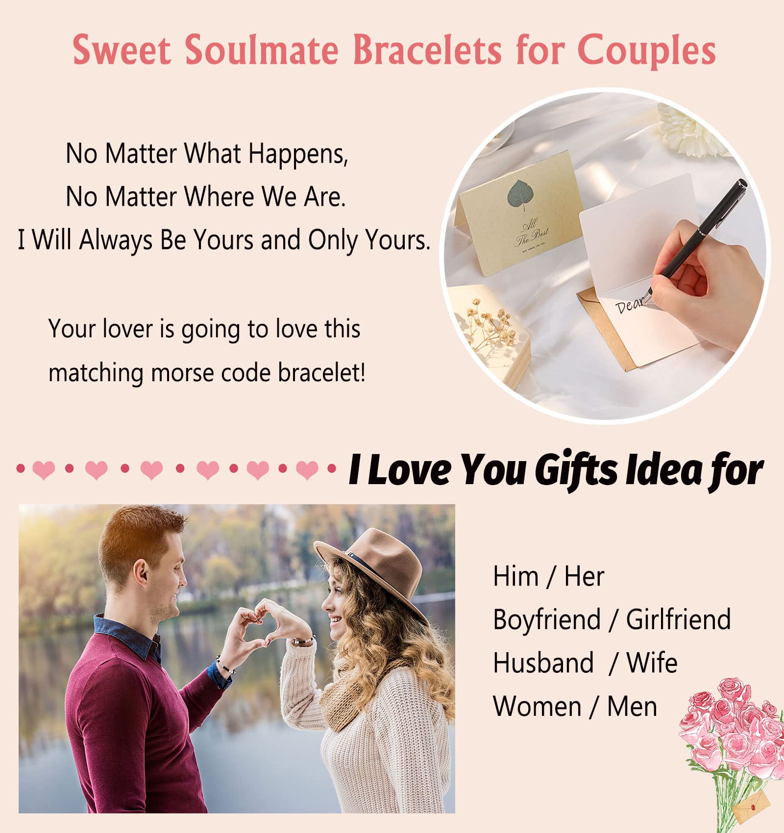 UNGENT THEM Matching Couples Bracelets Morse Code Boyfriend Girlfriend Long Distance Relationship Christmas I Love You Valentines Day Gifts for Him Her Boyfriend Girlfriend Women Men