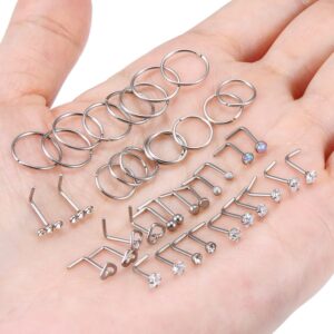 Xwnskvvz 20g Nose Rings Hoops for Women Stainless Steel Nose Stud L Shaped Nose Rings Studs Nose Piercing Jewelry Set