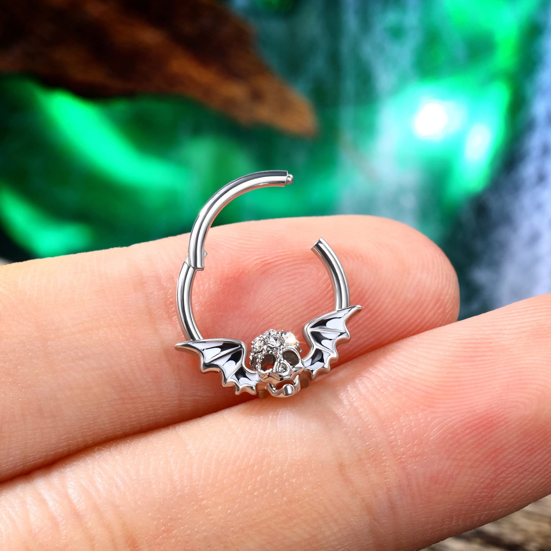 COCHARM Skeleton Wing 16 Gauge Septum Ring Skull Daith Earrings Surgical Steel Septum Rings Dainty Septum Nose Rings 10MM Conch Hoop Earring