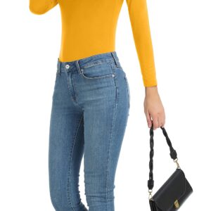 Women Long Sleeve Thermal Top Lightweight Mock Neck Shirts Slim Fit Layer Top Mustard Large